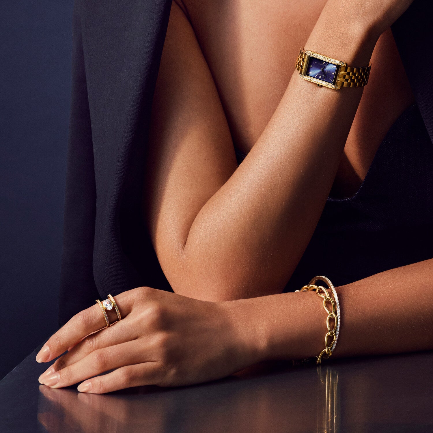 Stainless steel gold | Dark Blue dial