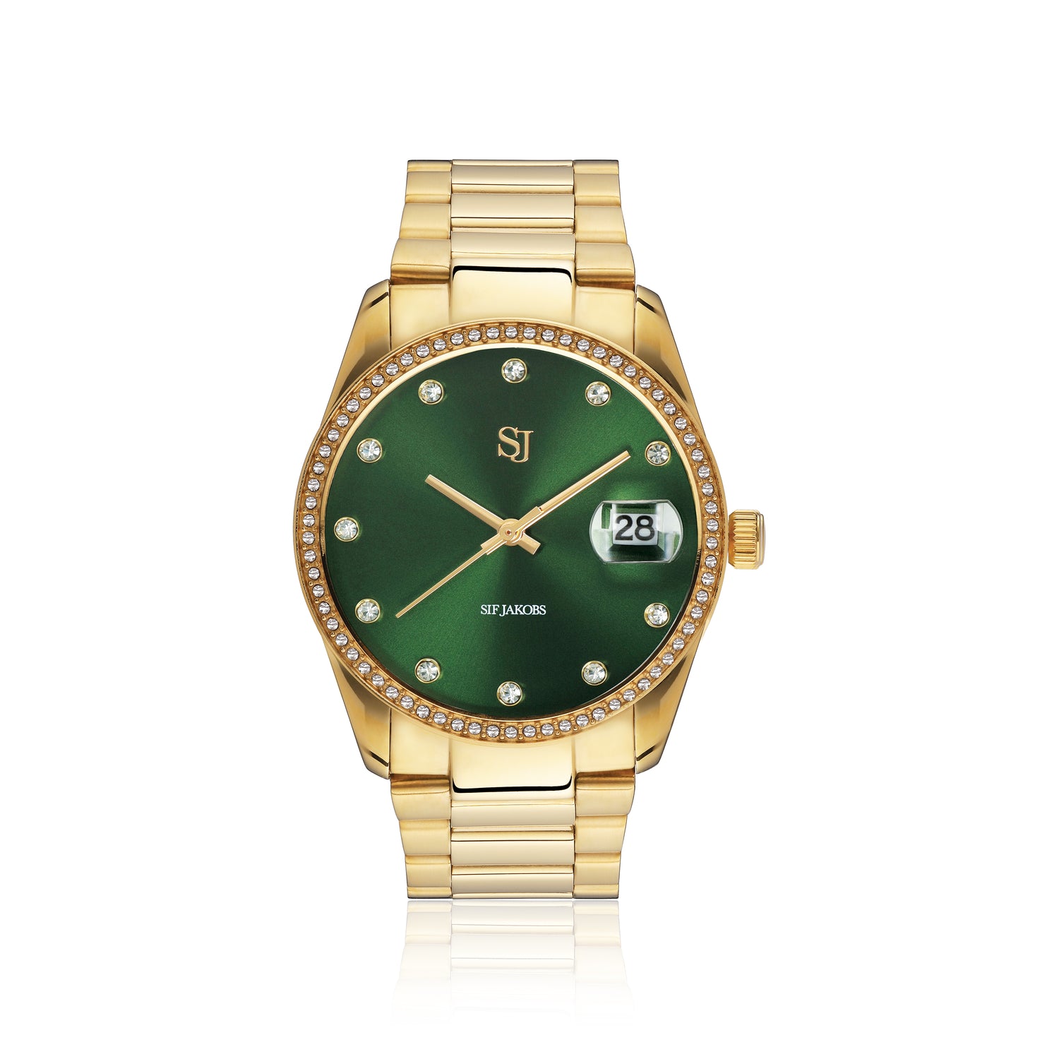 Stainless steel gold | Green dial and white zirconia