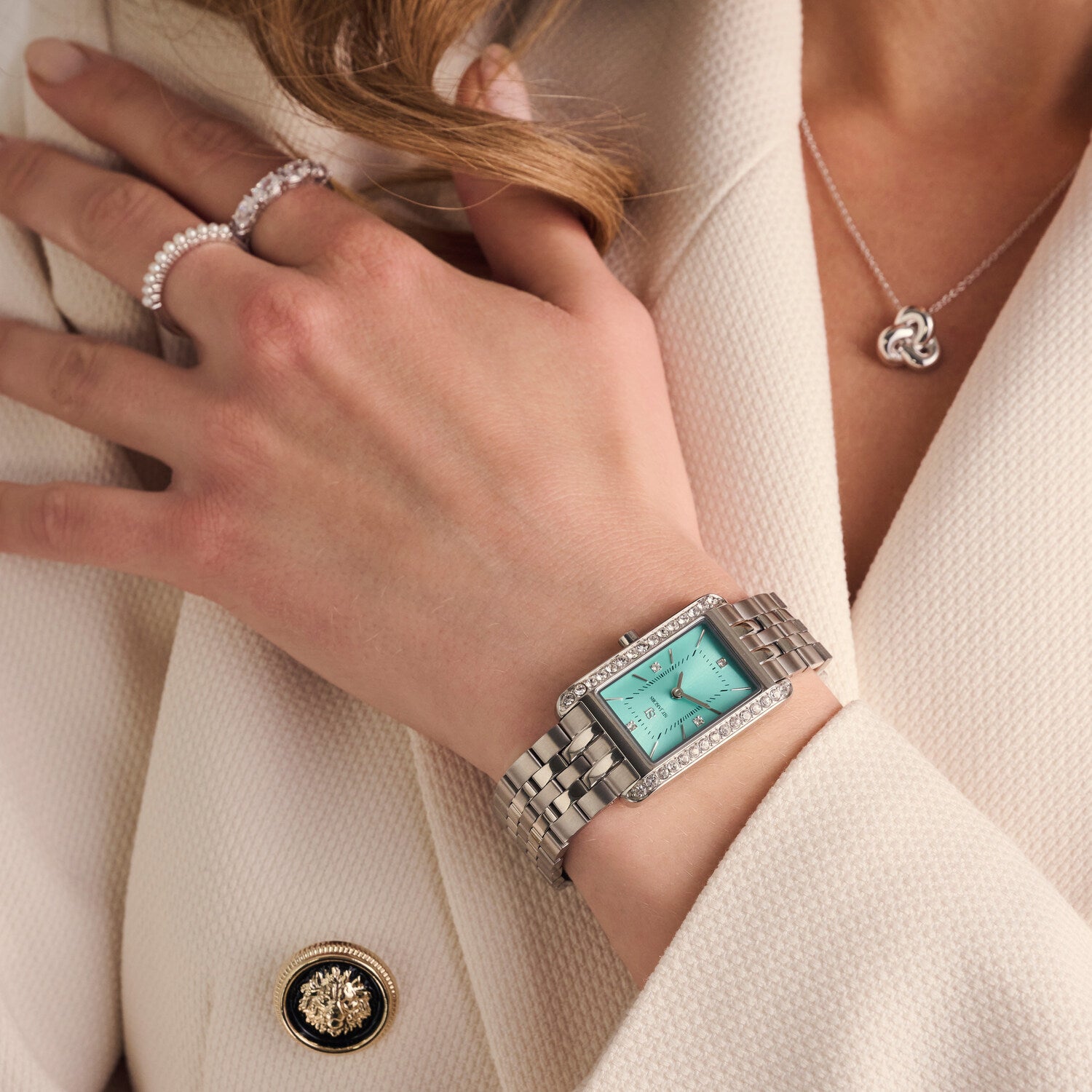 Stainless steel Silver | Turquoise dial and white zirconia