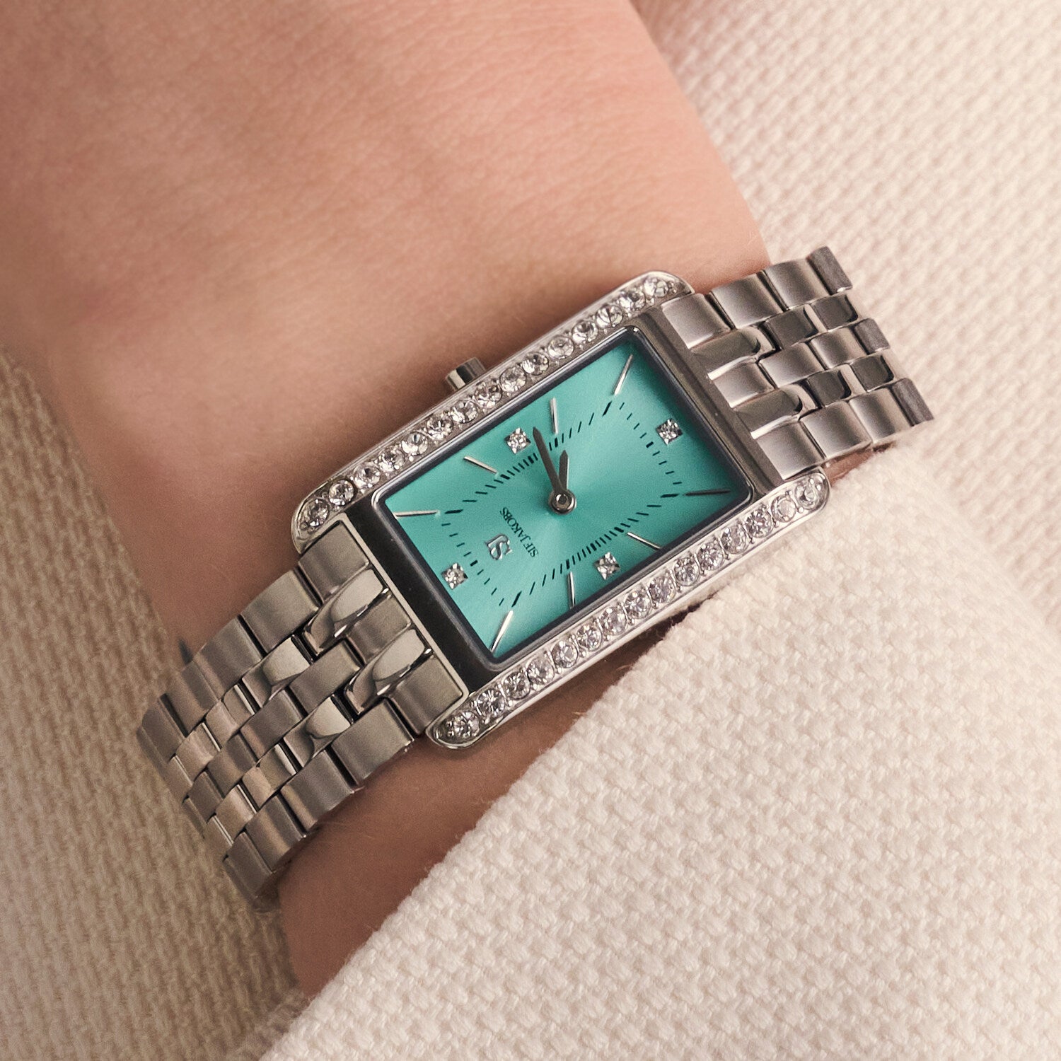 Stainless steel Silver | Turquoise dial and white zirconia