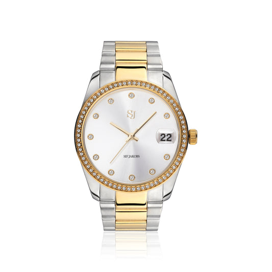 Stainless steel silver & gold | Silver dial and white zirconia
