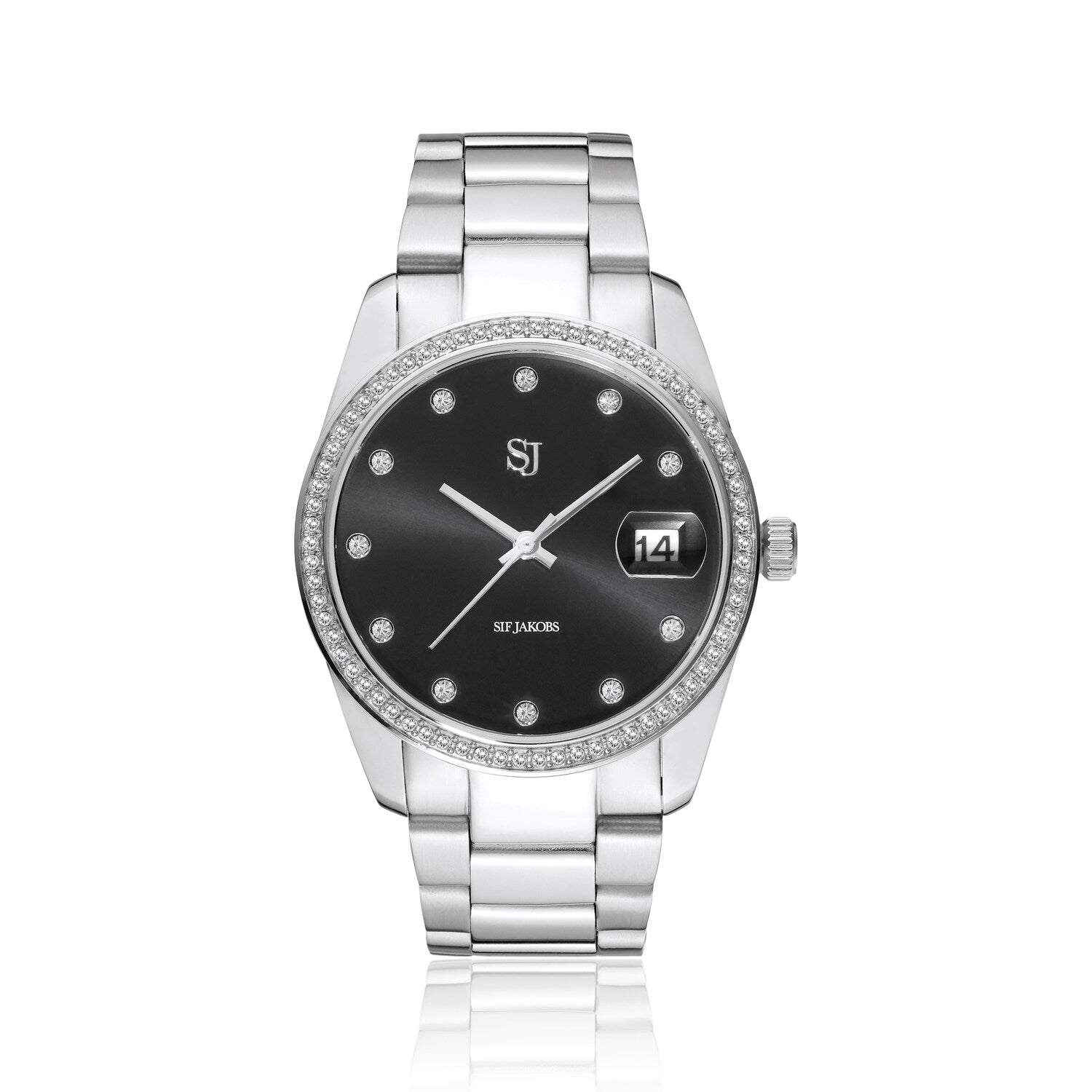 Silver watch hot sale black face