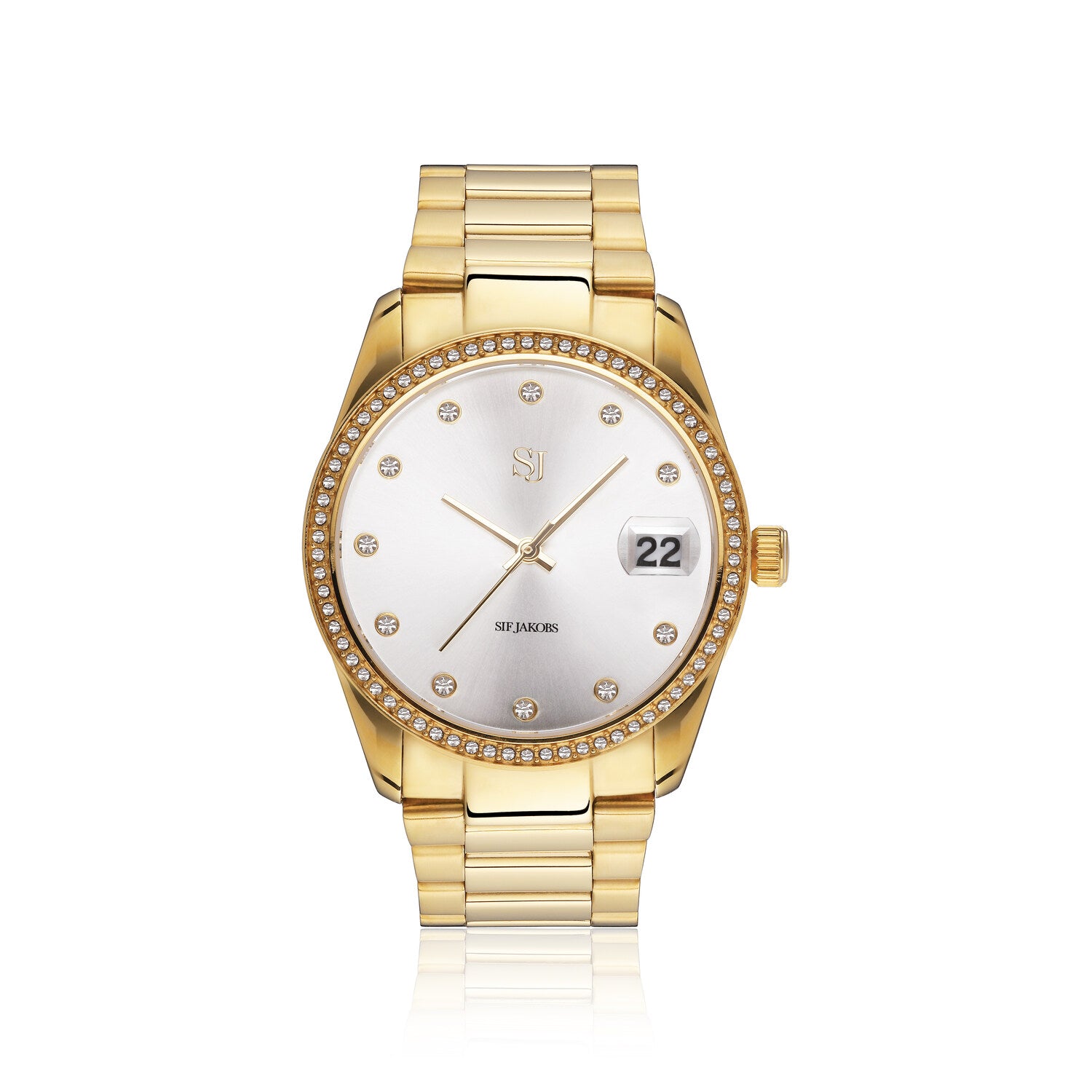 Stainless steel gold | Silver dial and white zirconia