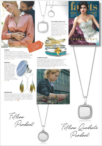 Sif Jakobs Jewelery Follina Necklace in Facets Magazine - silver with white zirconia - engraving - engraved