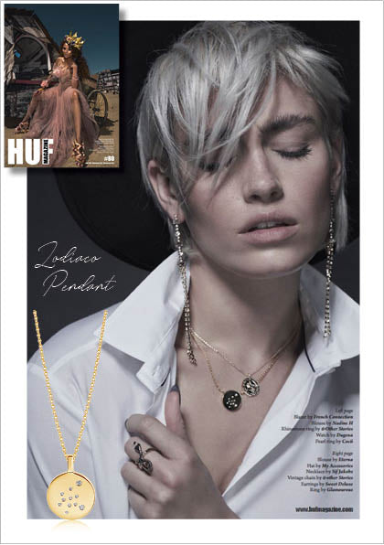 Sif Jakob's Jewelery Zodiaco Pendant in HUF Magazine - Gold with White Zircon