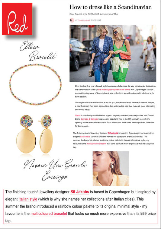  Sif Jakobs Jewelery Ellera Bracelet and Novara Uno Grande Earrings in Red Magazine - Gold with Multicolored Zirconia