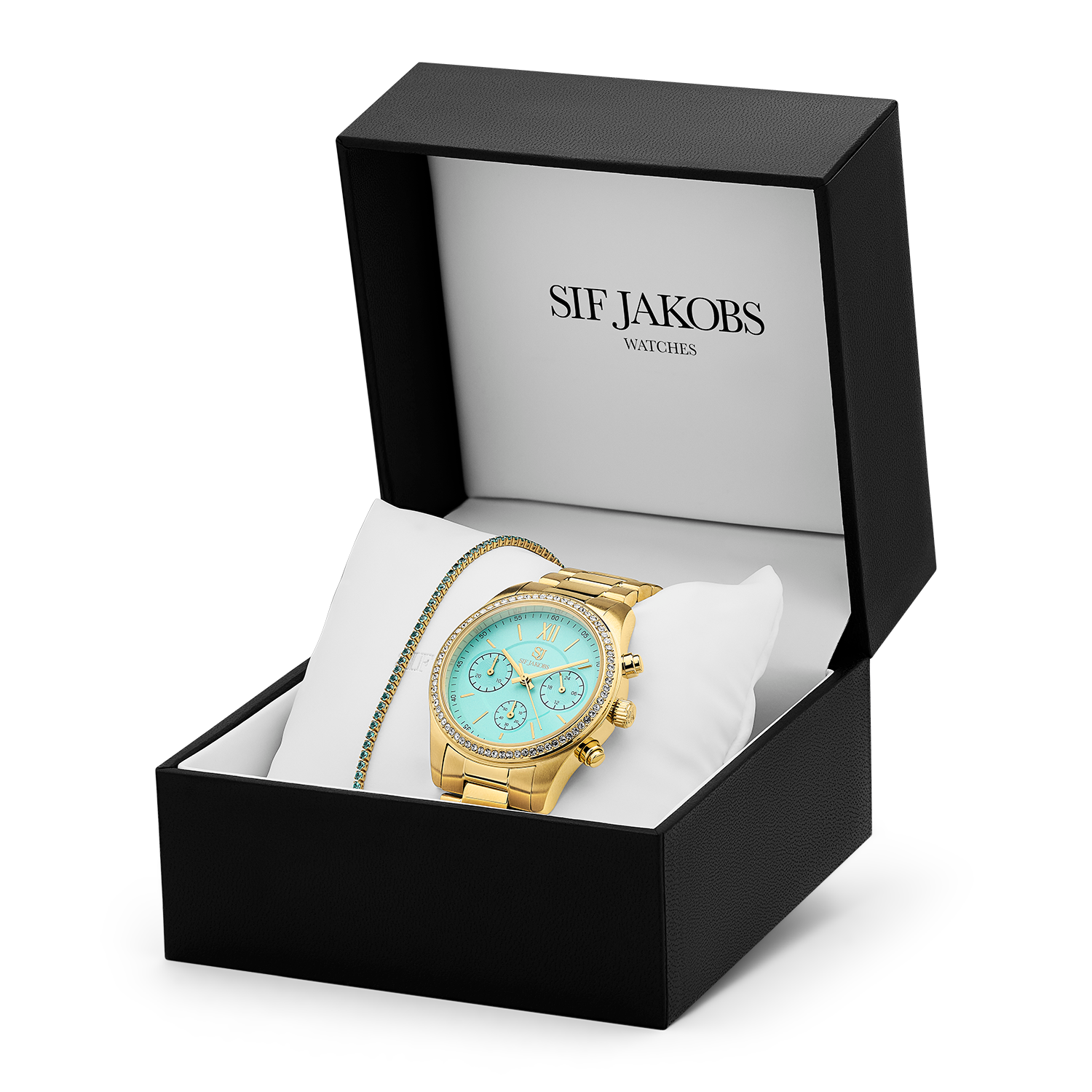 Stainless steel gold | Turquoise dial and white zirconia