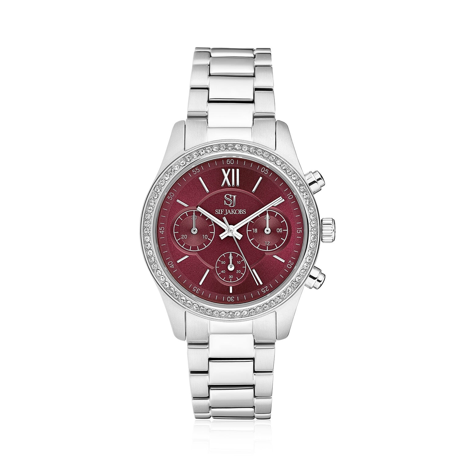 Stainless steel Silver | Burgundy dial and white zirconia