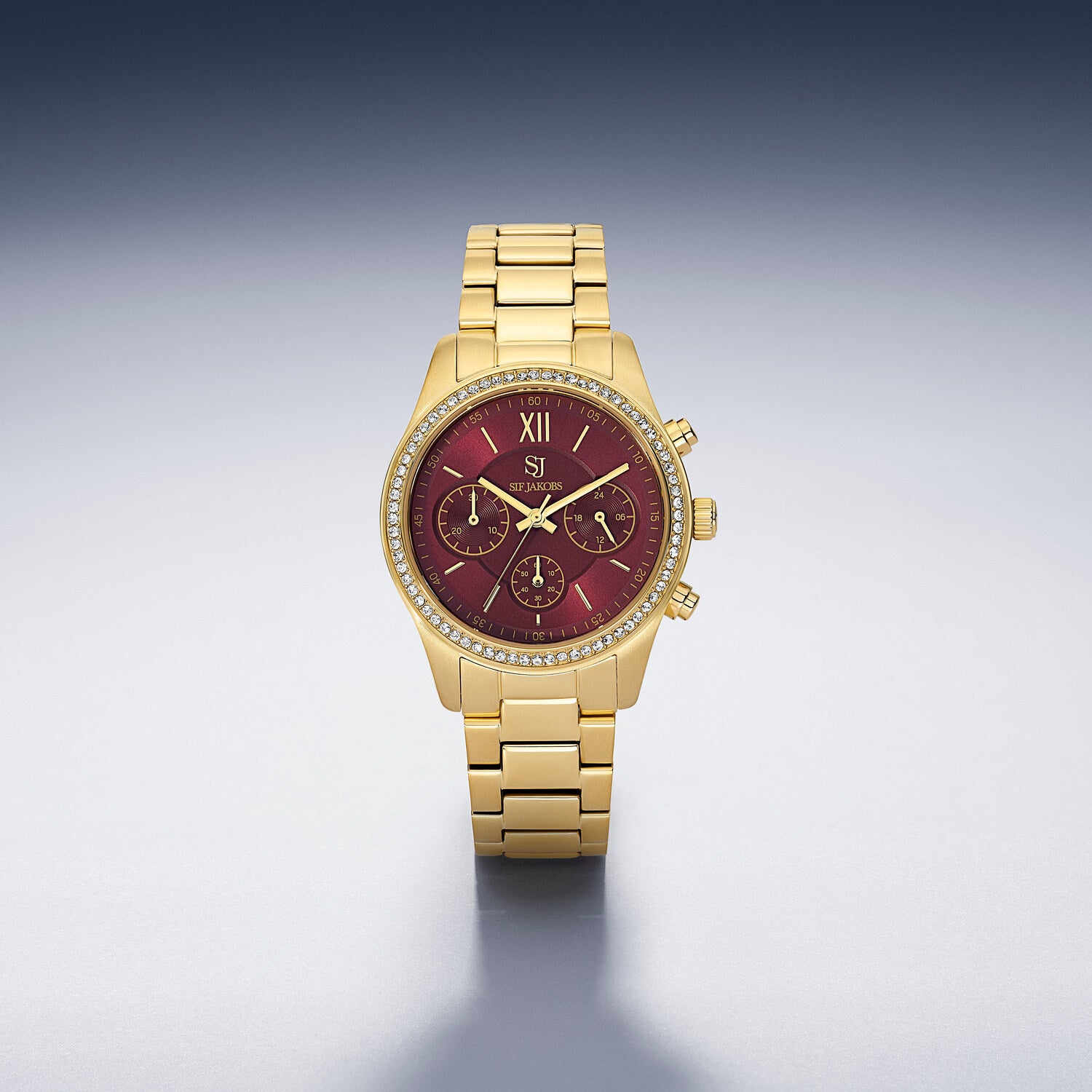 Stainless steel gold | Burgundy dial and white zirconia