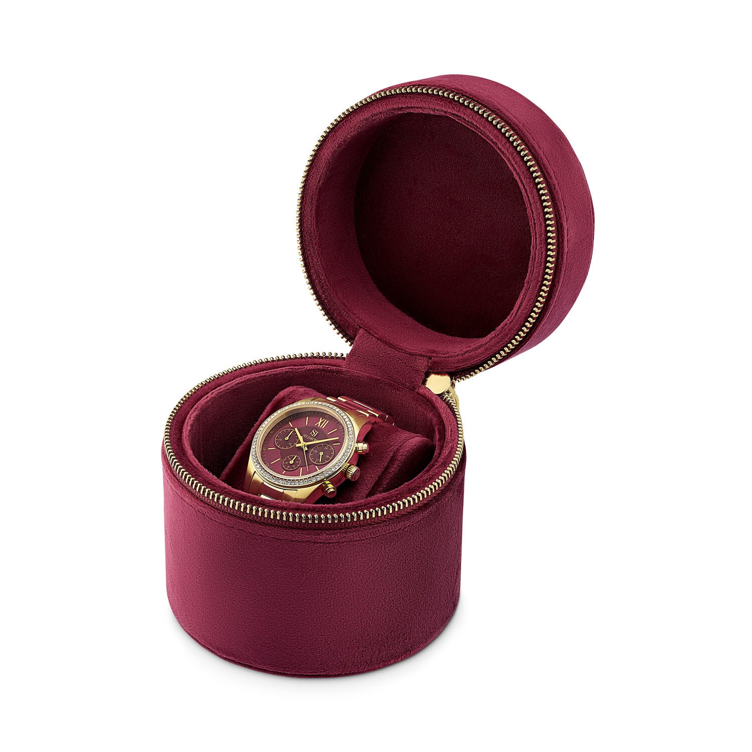 Stainless steel gold | Burgundy dial and white zirconia