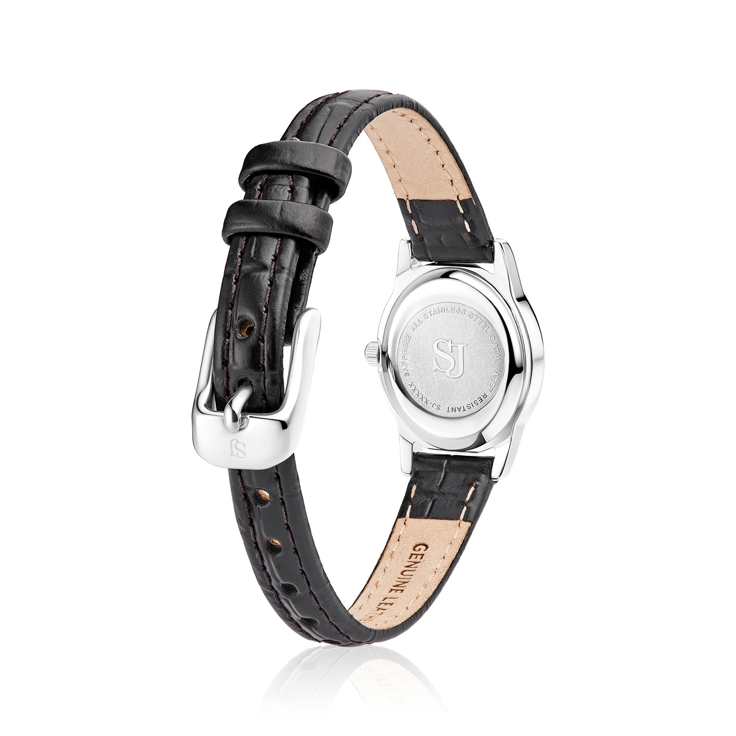 Stainless steel Silver | Black leather strap