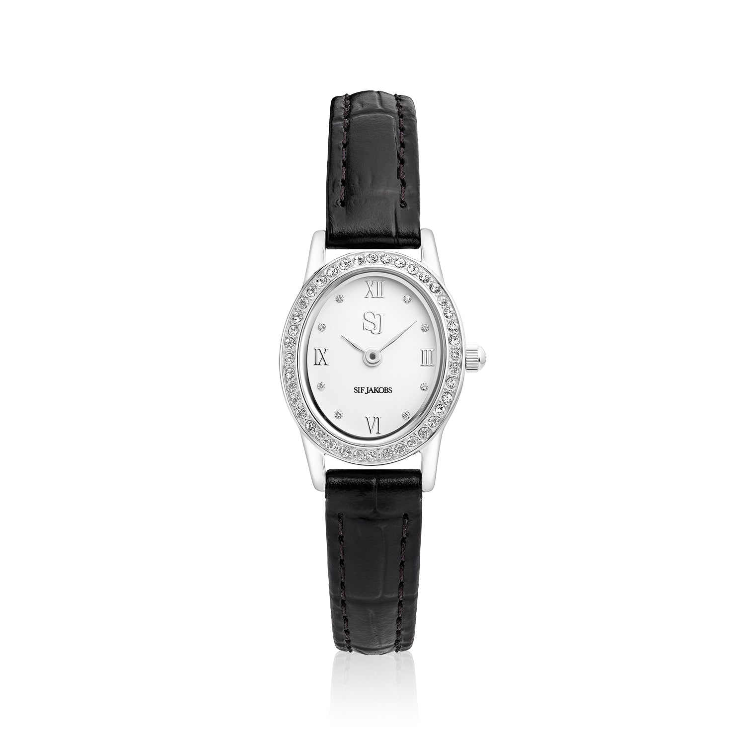 Stainless steel Silver | Black leather strap