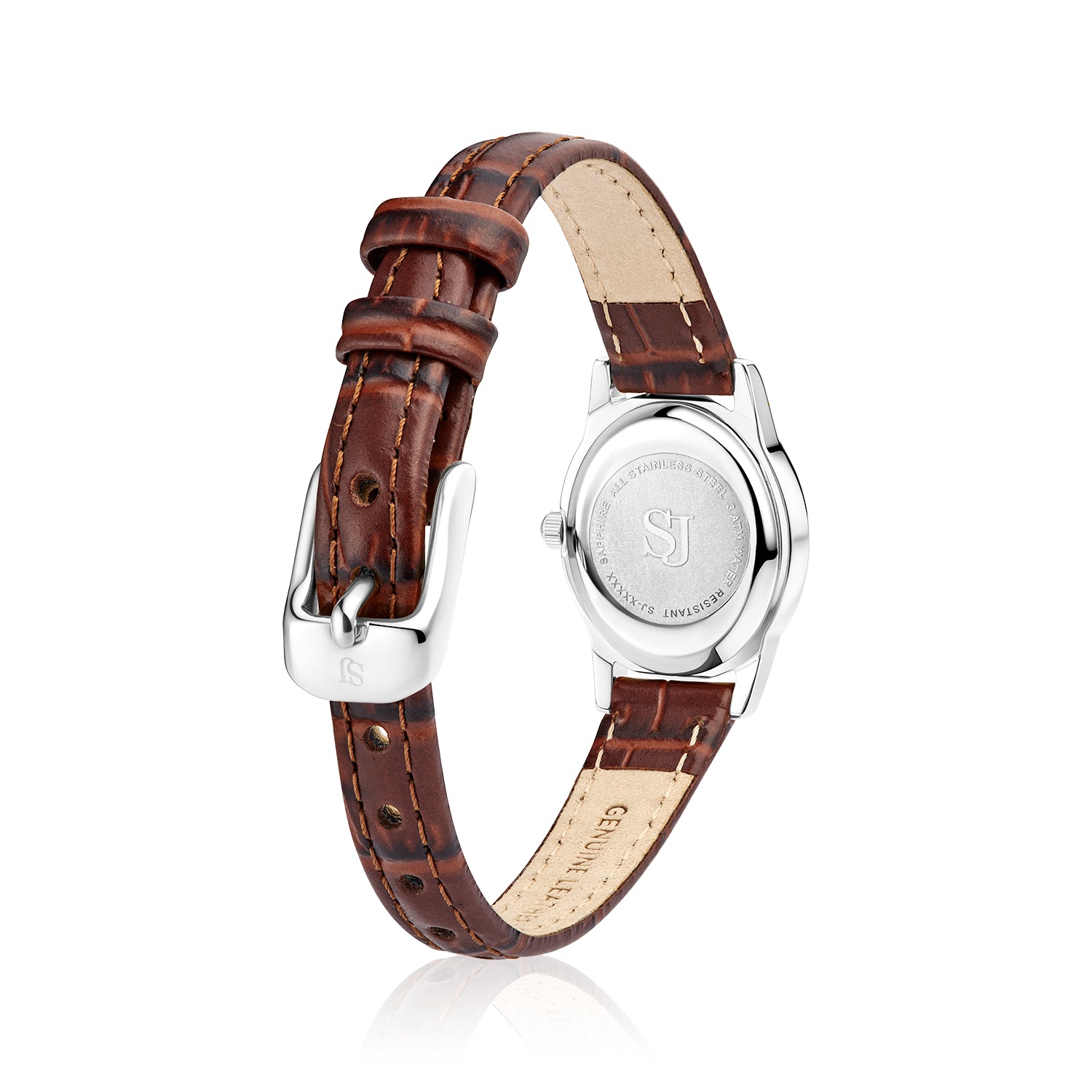 Stainless steel Silver | Brown leather strap