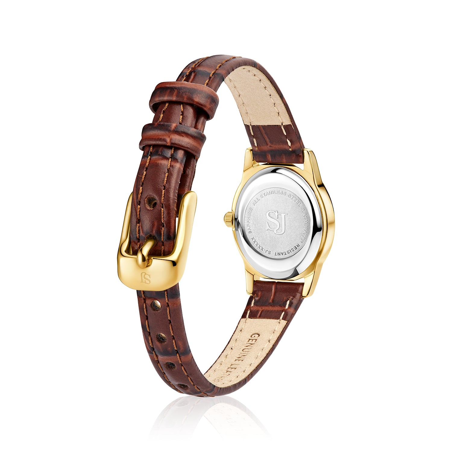 Stainless steel gold | Brown leather strap