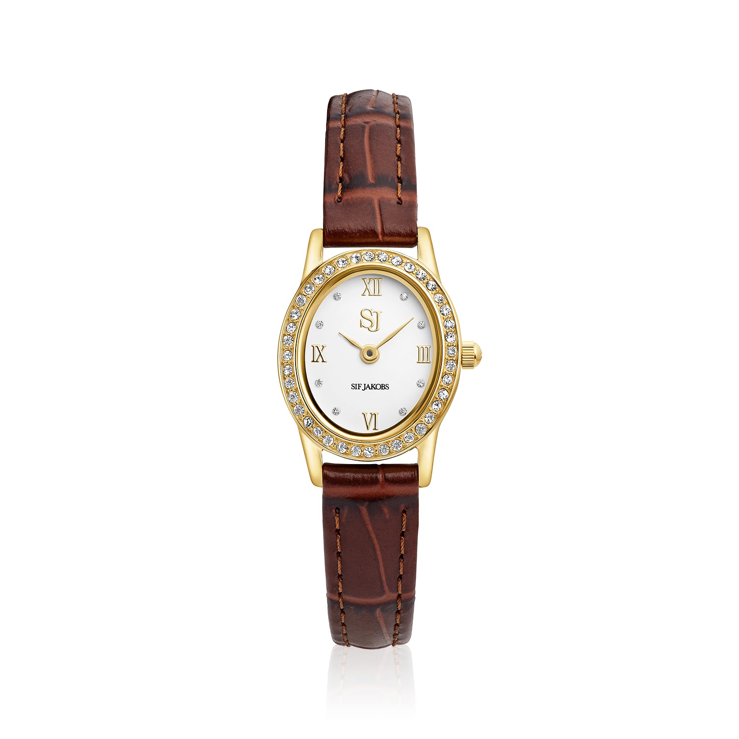 Stainless steel gold | Brown leather strap