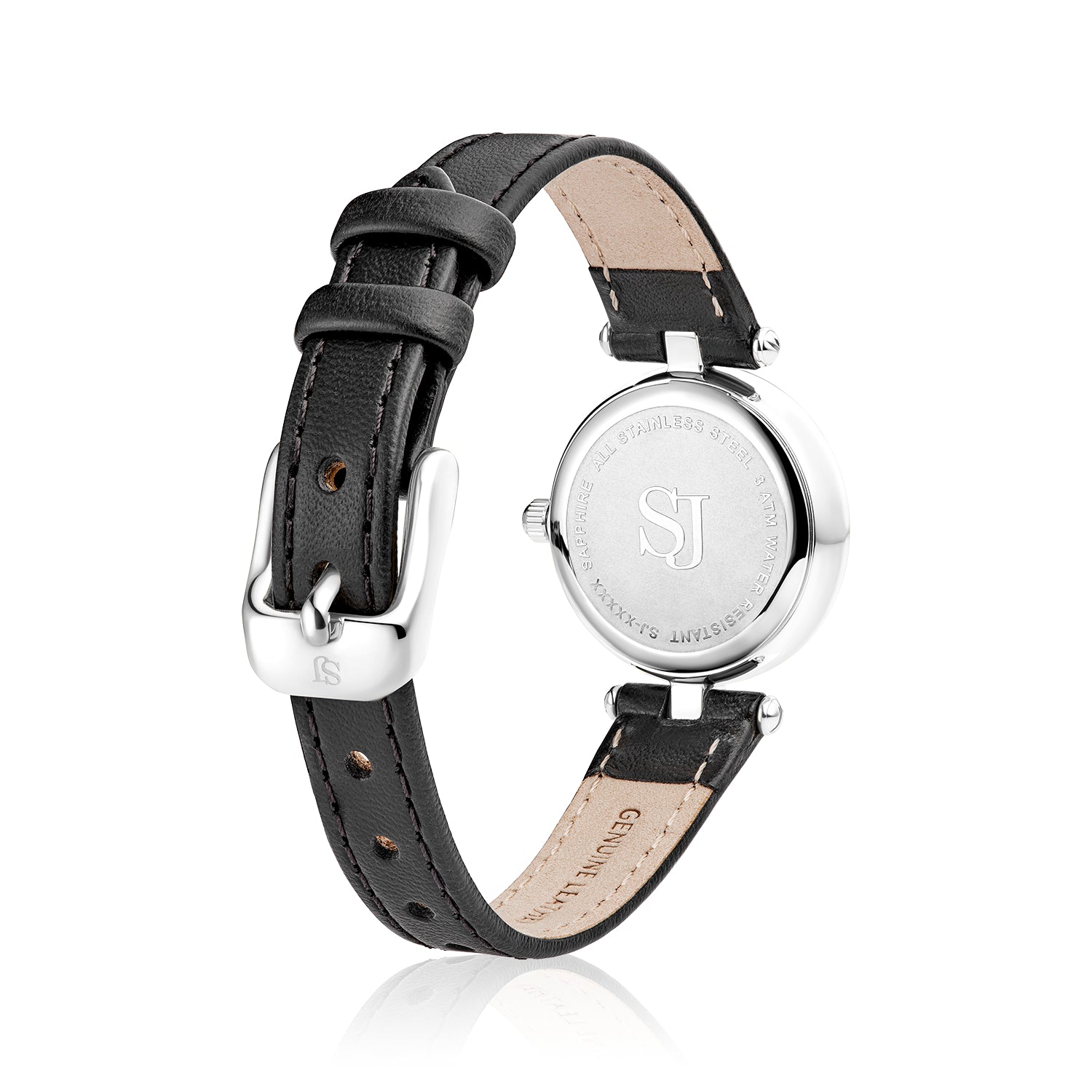 Stainless steel Silver | Black leather strap