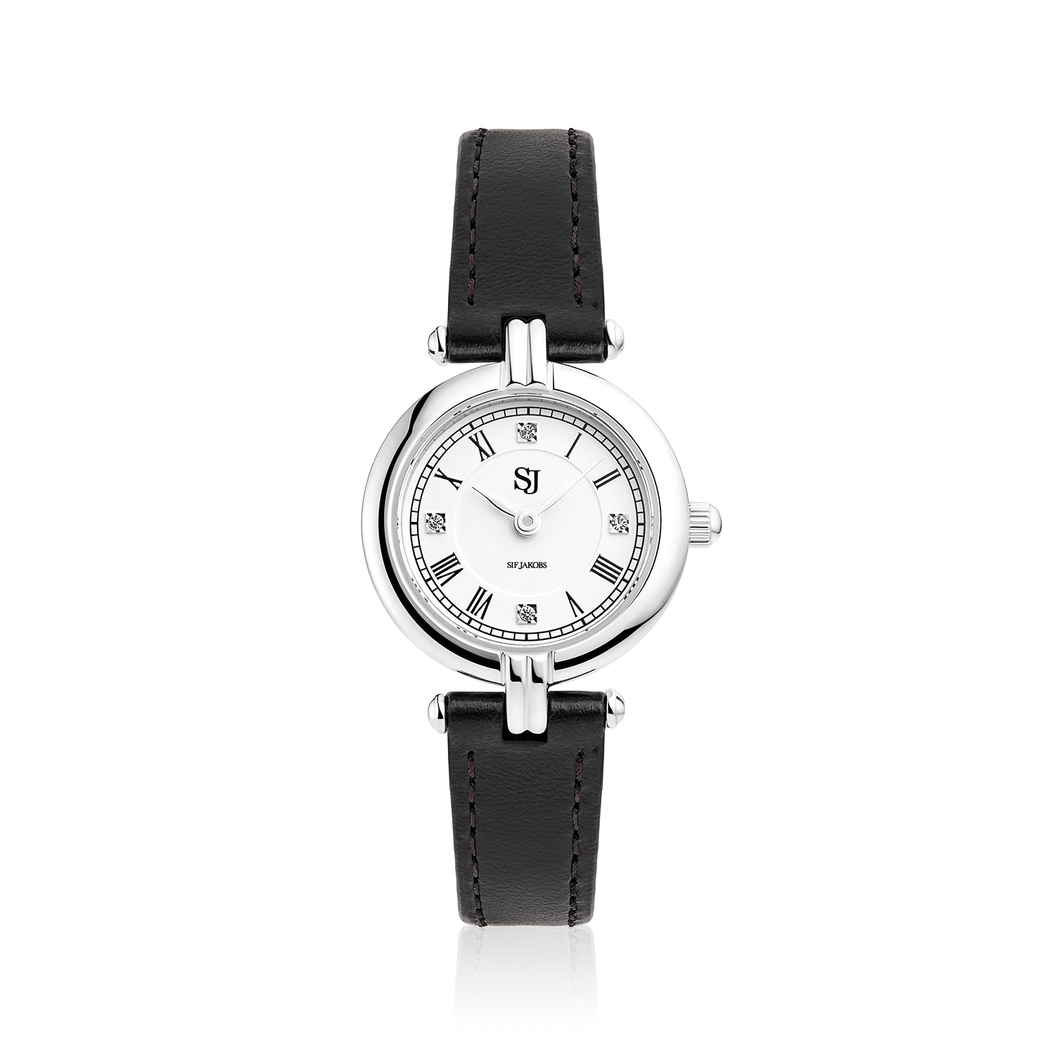 Stainless steel Silver | Black leather strap