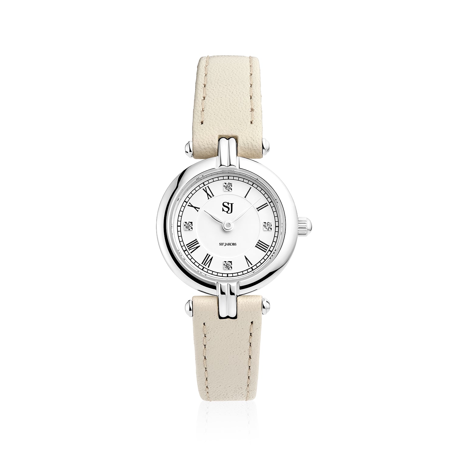 Stainless steel Silver | Beige leather strap