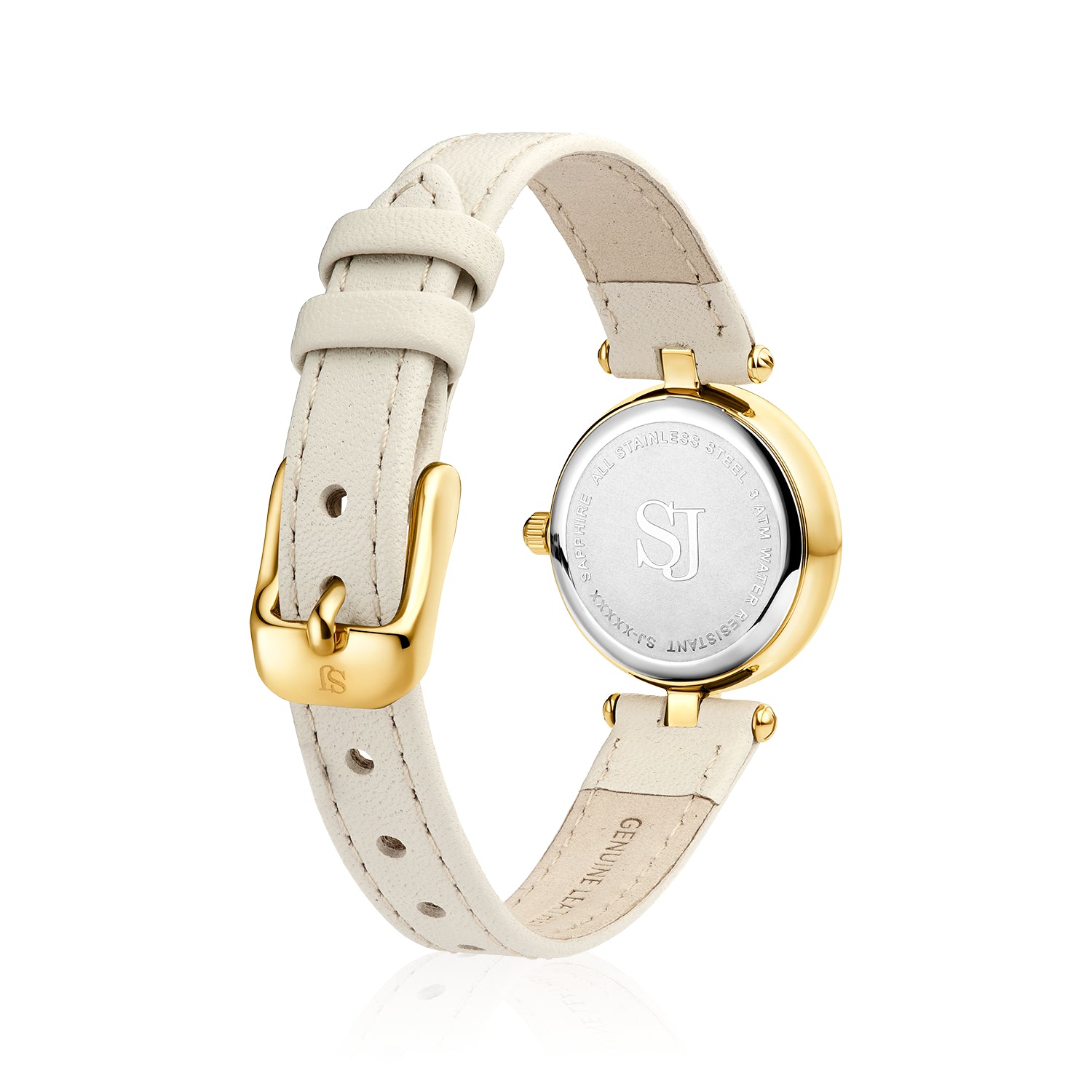 Stainless steel gold | Beige leather strap