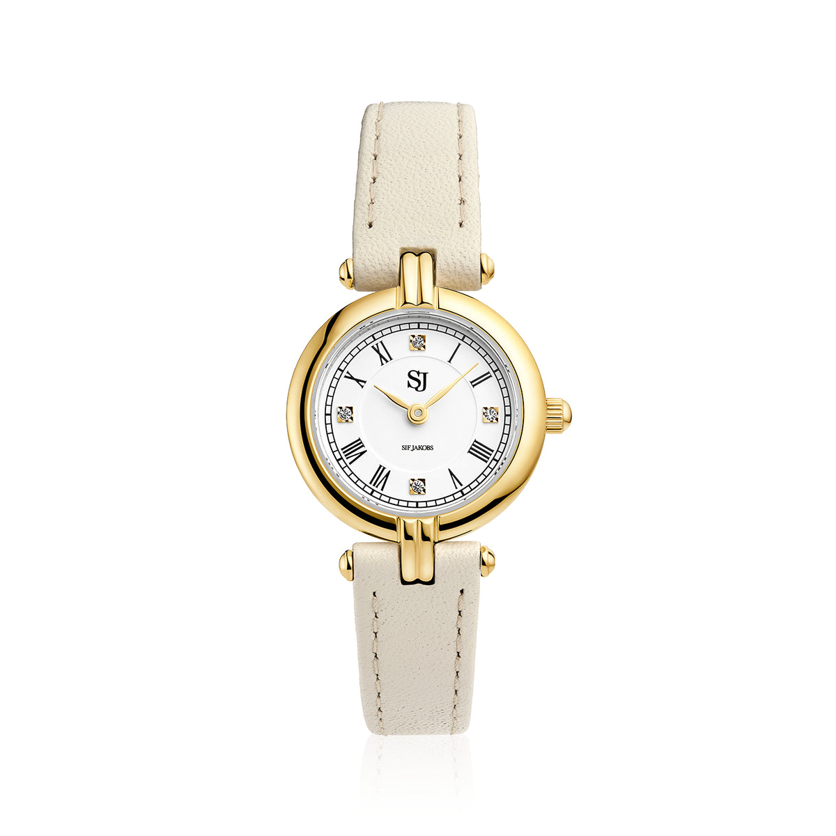 Stainless steel gold | Beige leather strap