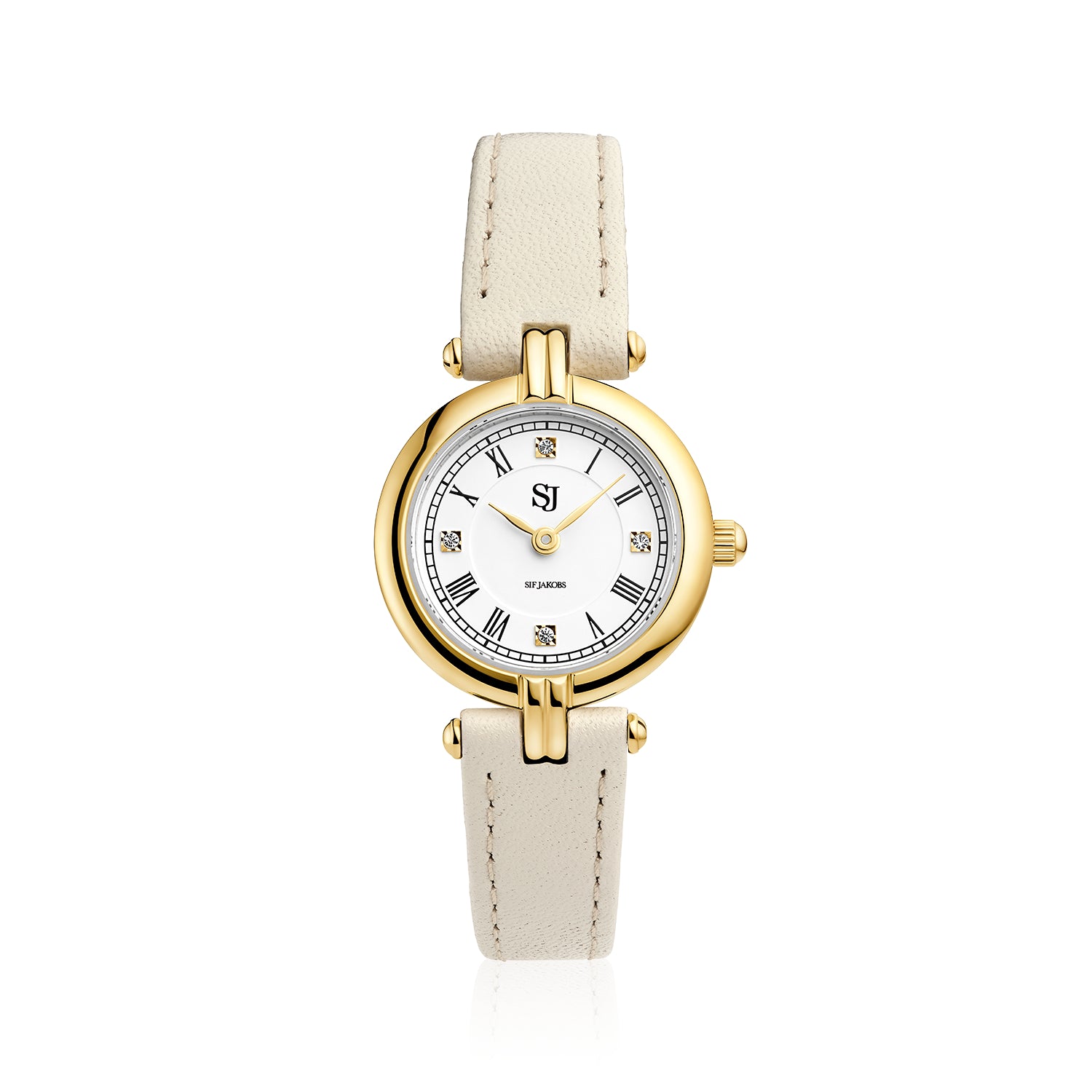 Stainless steel gold | Beige leather strap