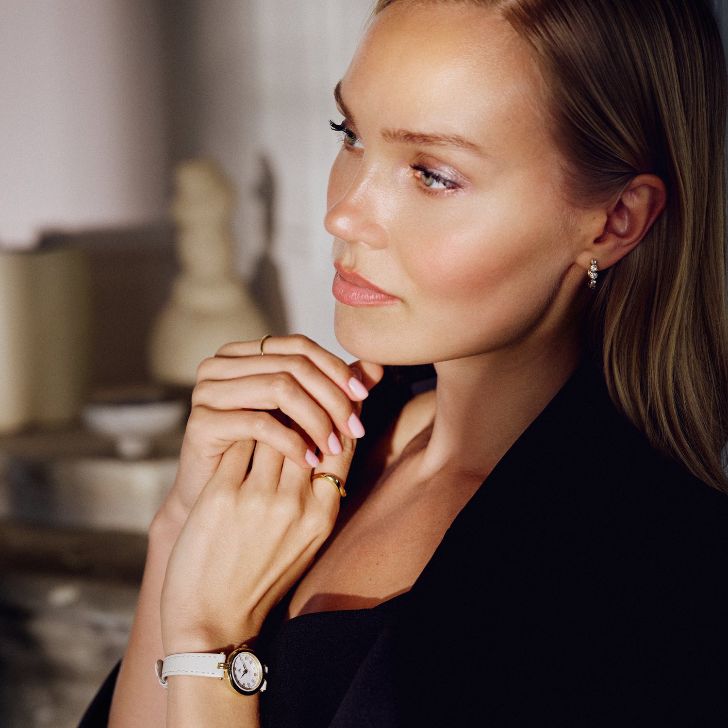 Stainless steel gold | Beige leather strap